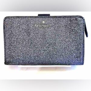 Kate spade Lola blue silver Tinsel glitter compact medium bifold wallet